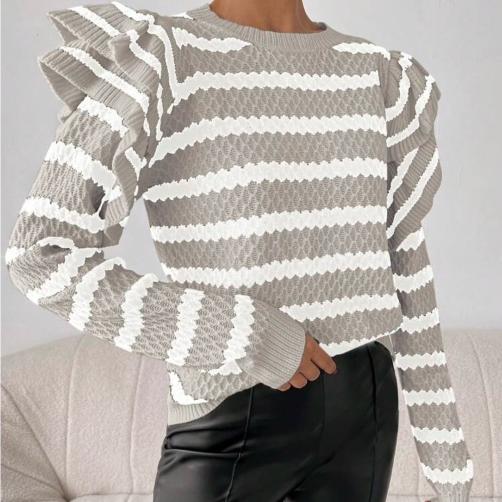 Striped Ruffle Sleeve Sweater